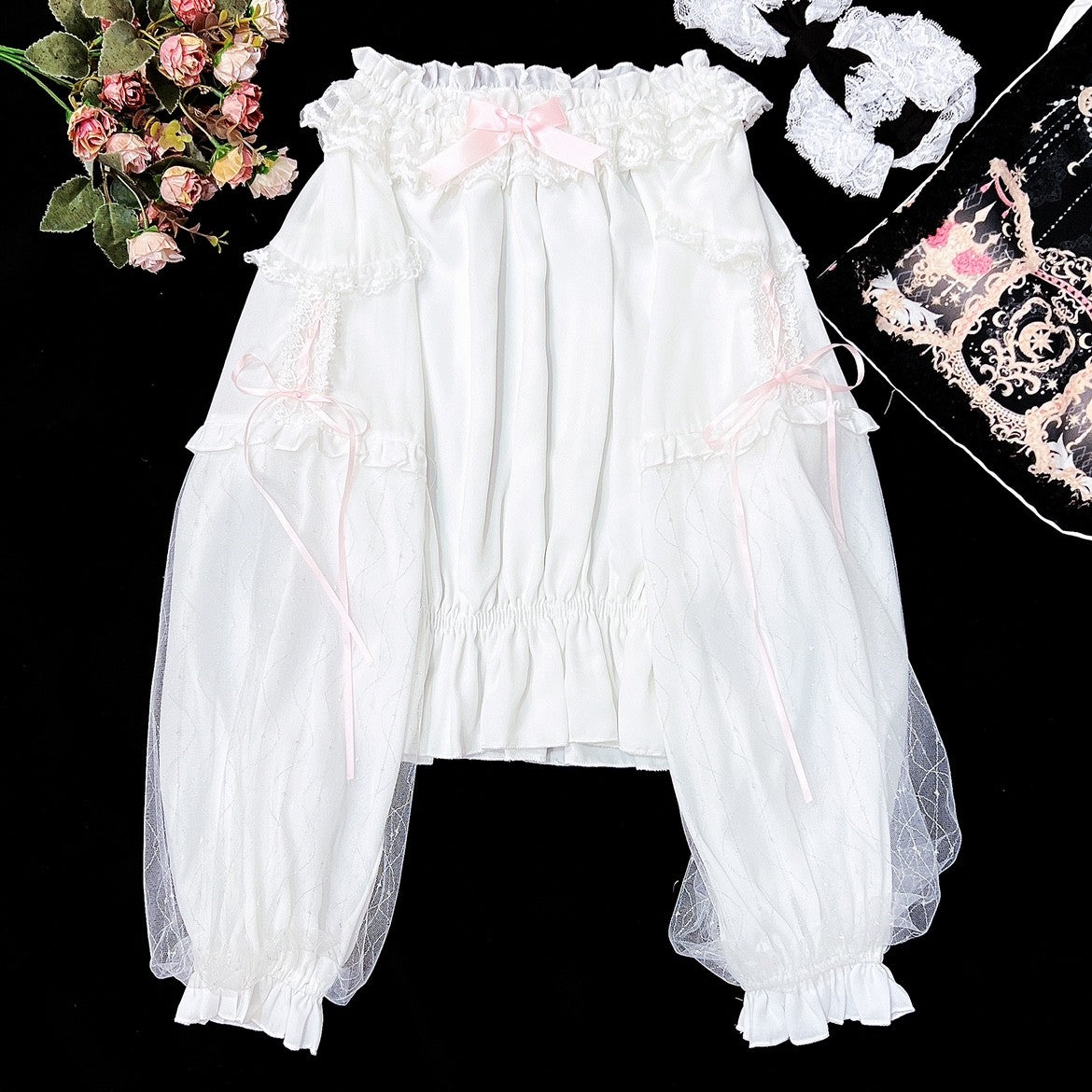 Sweet Bow Mesh Long Sleeves   HA1410
