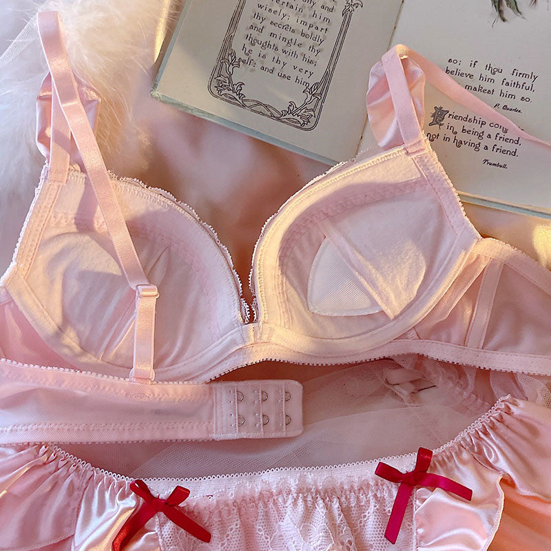 Pink lingerie lotus leaf bra set  HA0835