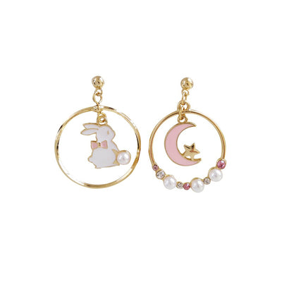 Moon White Rabbit Stud Earrings    HA0495