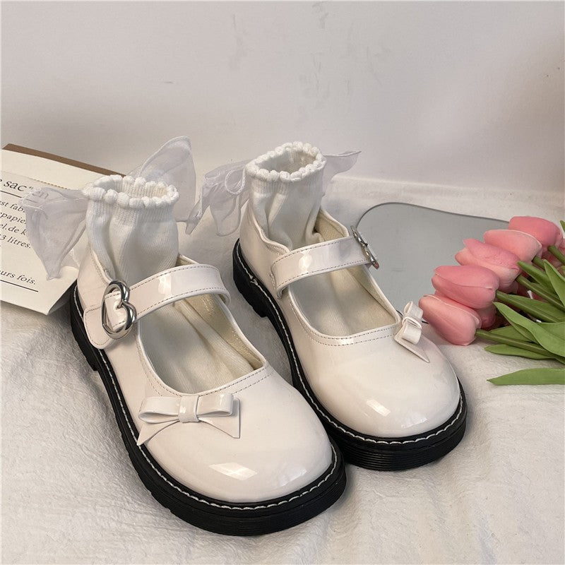 Flat bowknot round toe leather shoes HA1407