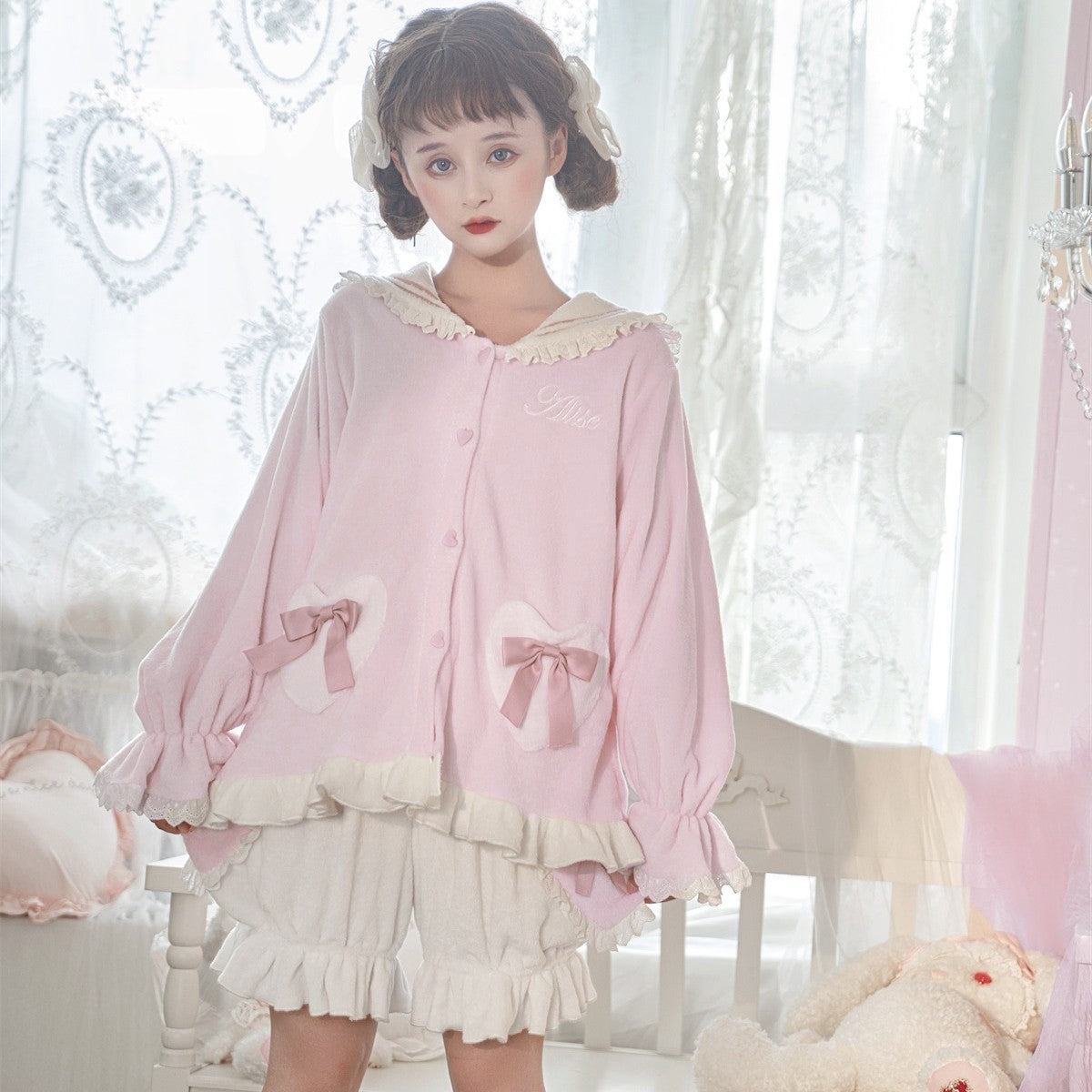 Cute Navy Neck Pajamas Loungewear   HA1482