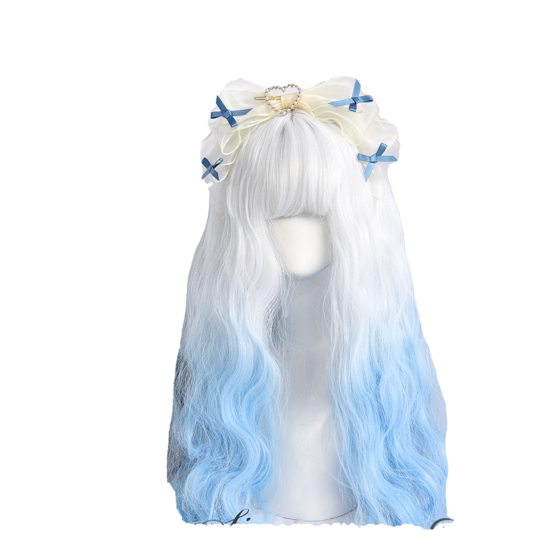 Milk blue cute long curly wig HA0354