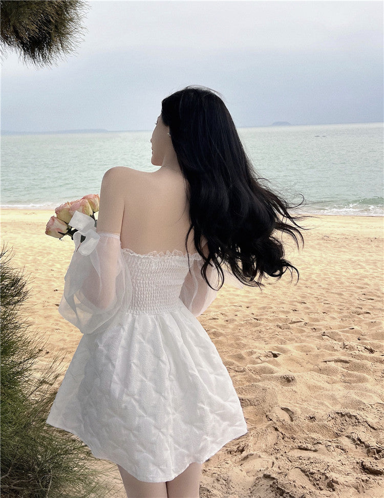 Super fairy one-shoulder white dress   HA0350