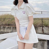 Waist-embroidered puff sleeve polo skirt    HA0695