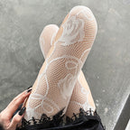 White Rose Cutout Fishnet Stockings HA1609