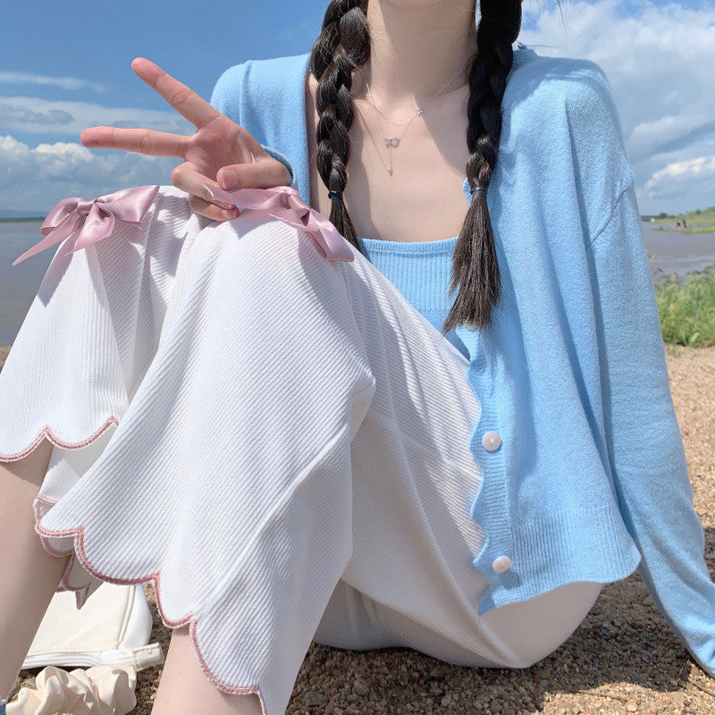Loose Bow Wavy Lounge Pants   HA1145