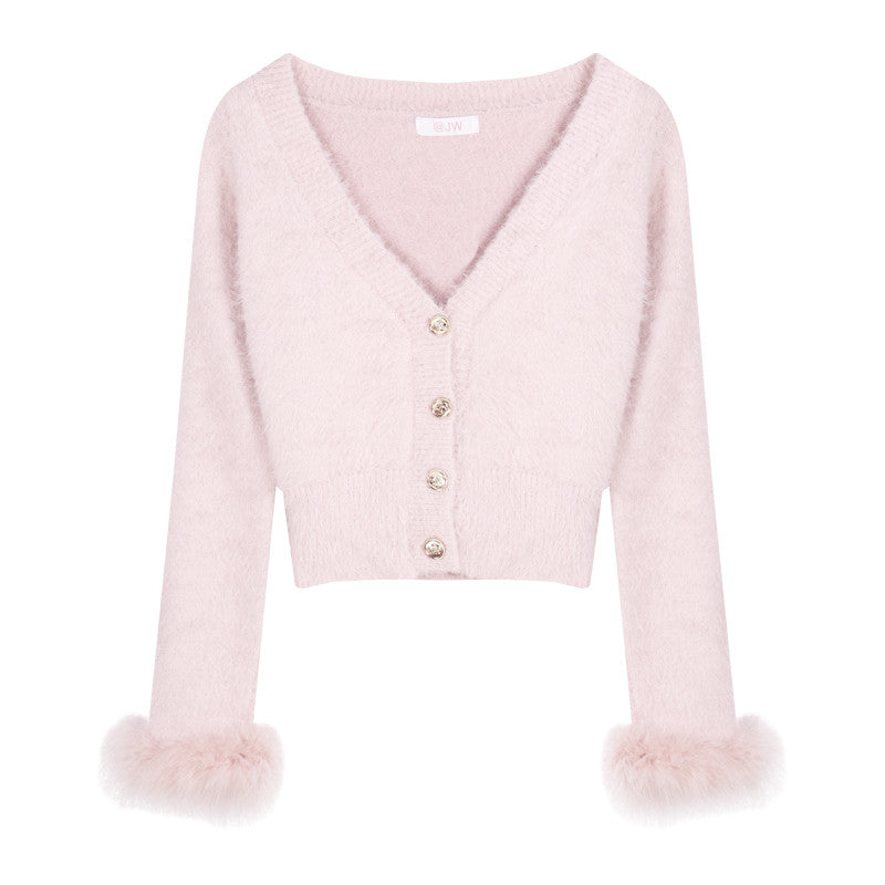 Pink Mink Fleece Knit Cardigan   HA1205