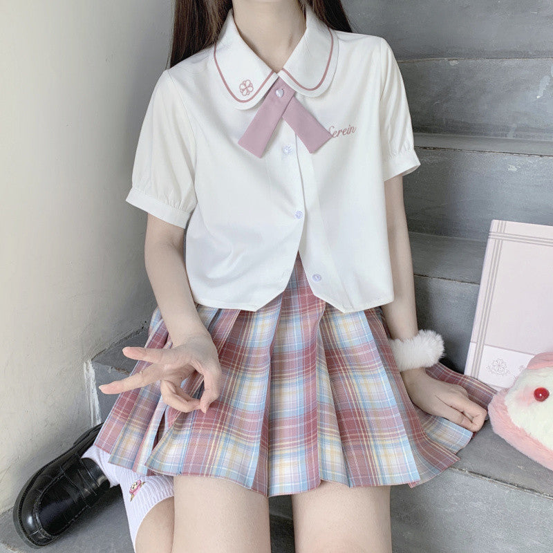 Sweet Short Sleeve Short White Shirt   HA0884