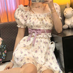 Purple Floral Top + High Waist Skirt Set  HA1613