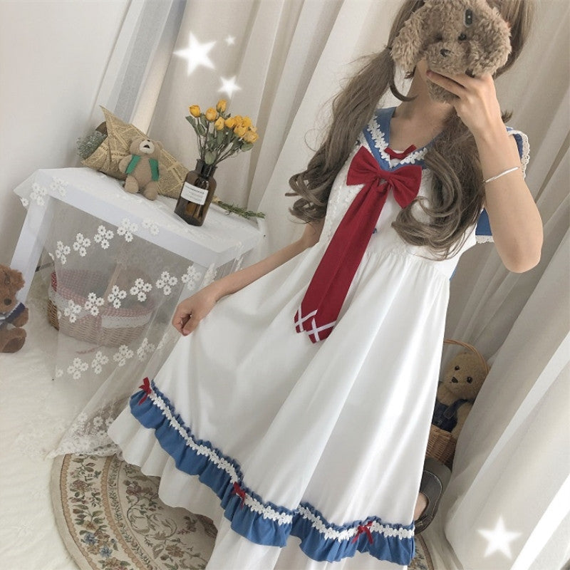 Cute Lolita Dress with Navy Collar    HA0696