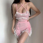 Lrregular Pleated Sling Dress   HA1639