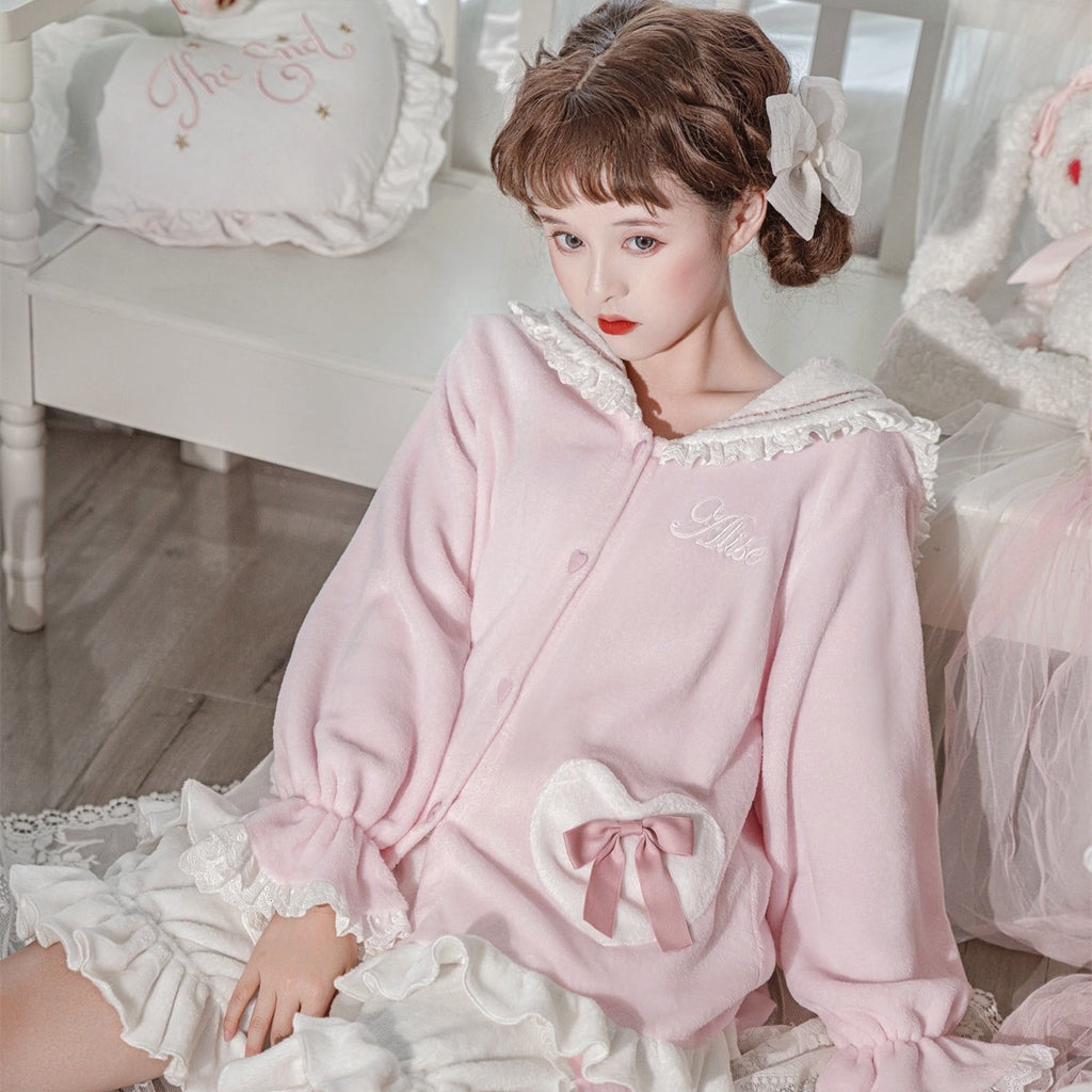 Cute Navy Neck Pajamas Loungewear   HA1482