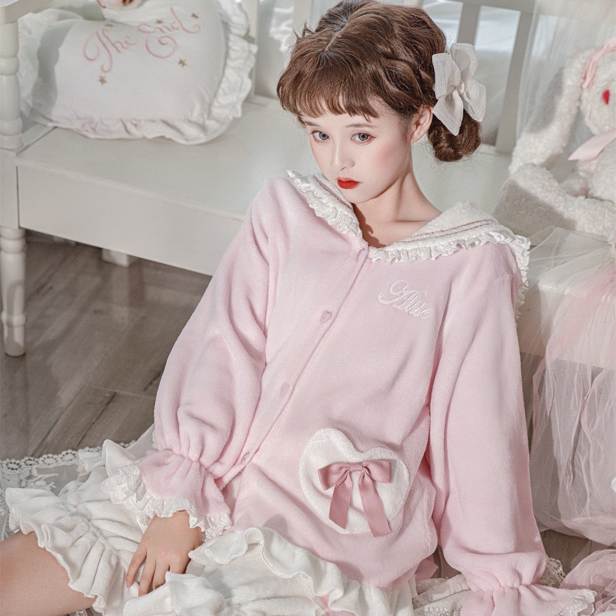Cute Navy Neck Pajamas Loungewear   HA1482