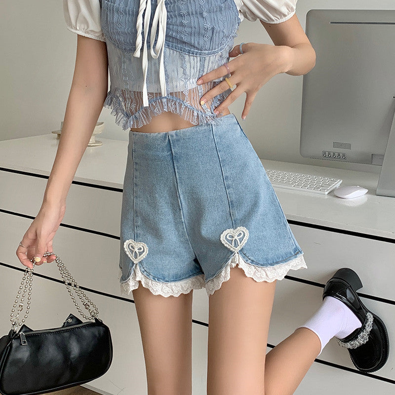 Lace denim shorts HA0481