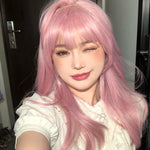Pink Medium Length Straight Hair   HA0310