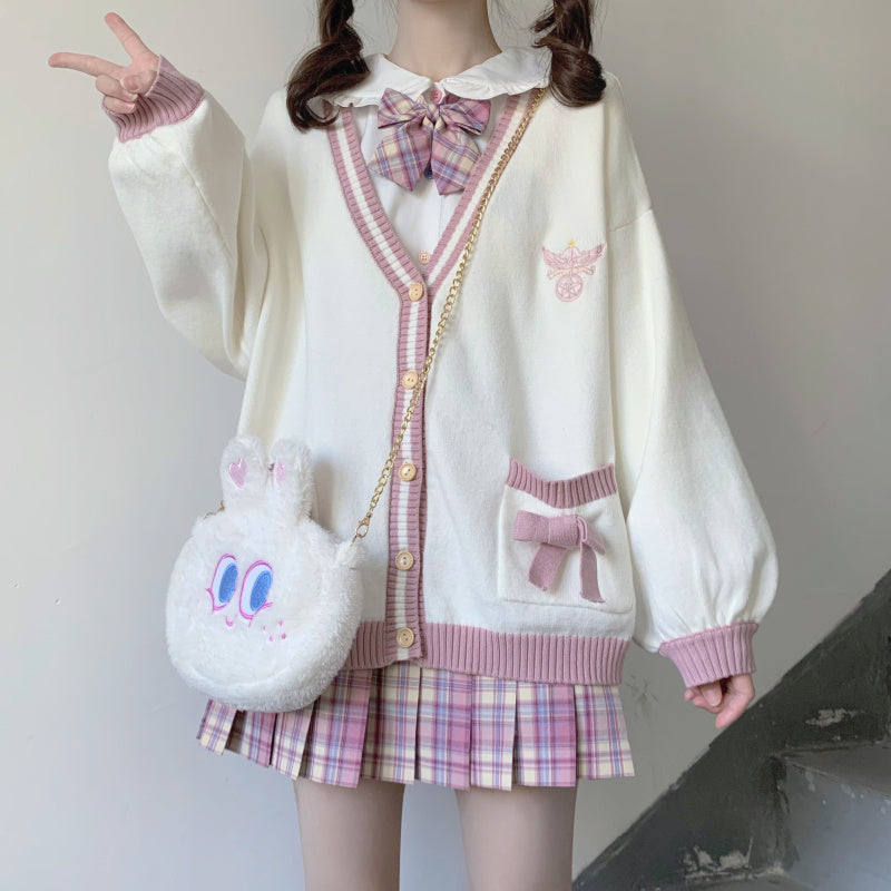 Embroidered Bow Knit Cardigan   HA0574