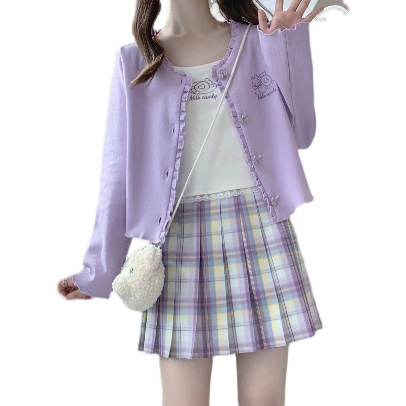 Soft Sling Floral Button Long Sleeve Cardigan Set   HA0392