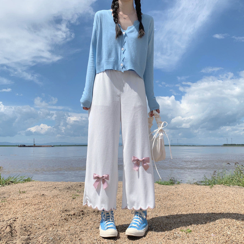Loose Bow Wavy Lounge Pants   HA1145