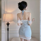 One-shoulder cutout short-sleeved dress   HA0822