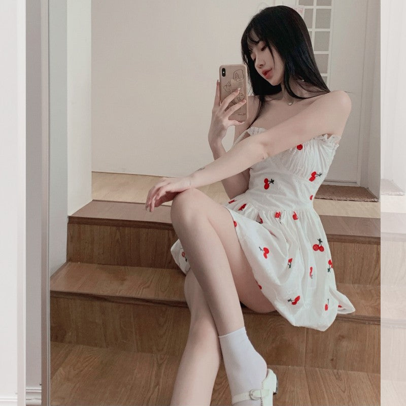 Cute Waisted Puffy Sling Dress   HA1599
