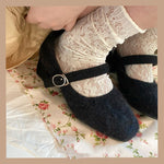 Chunky-heel plush fleece Mary Janes HA1400