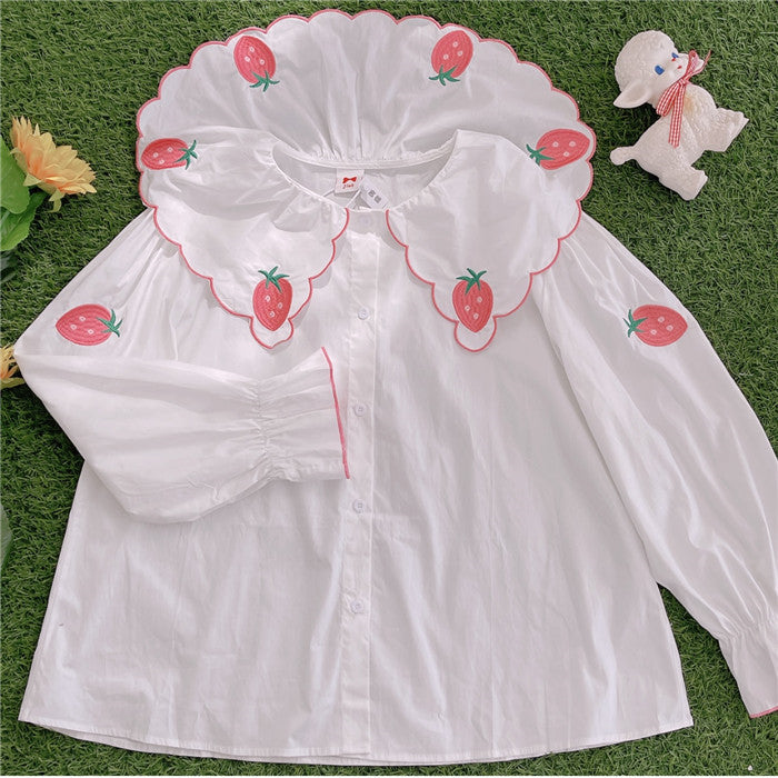 Cute Strawberry Embroidered Shirt   HA1132