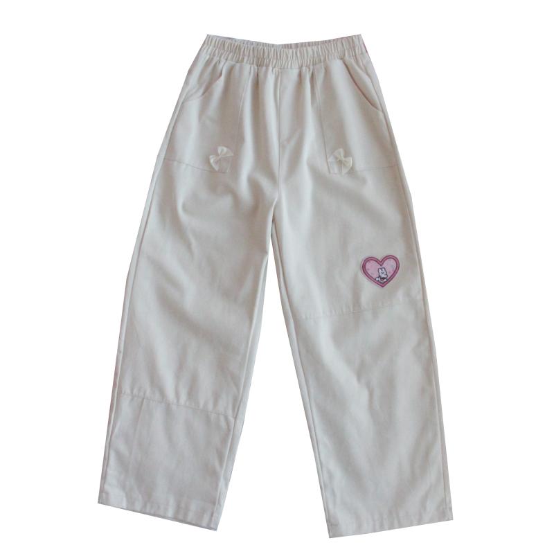 Cute embroidered cotton slacks    HA0391