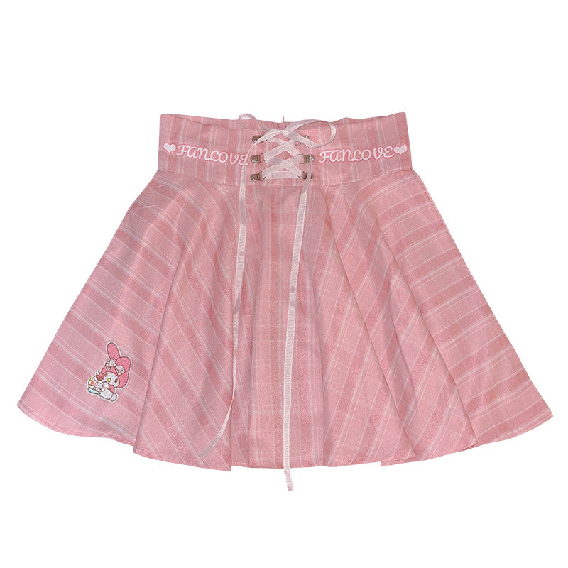 Cartoon Embroidered Sweet Plaid Skirt   HA1078