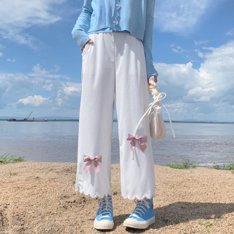 Loose Bow Wavy Lounge Pants   HA1145