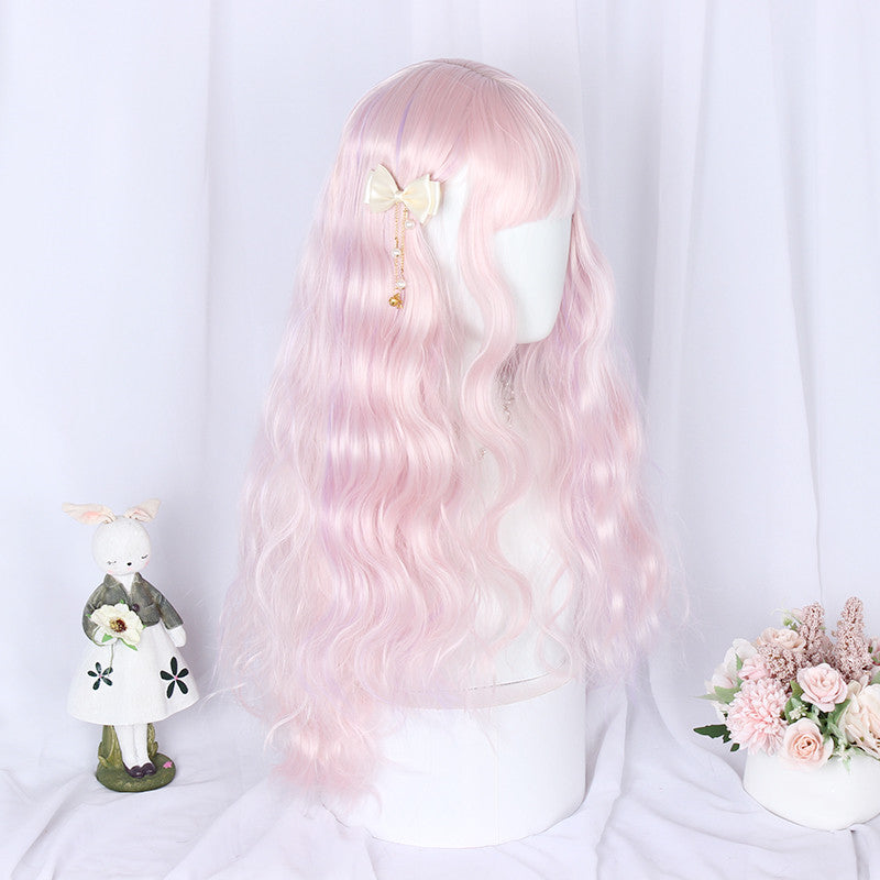 Light pink purple mixed color long curly wig   HHA1108