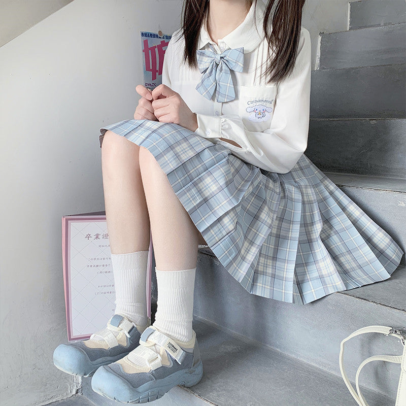 Sky Blue grid skirt   HA0737