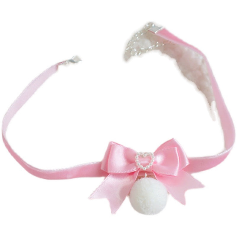 Cute pink furball bow collar    HA0503
