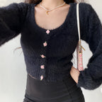 Plush large U-neck pullover sweater   HA1129