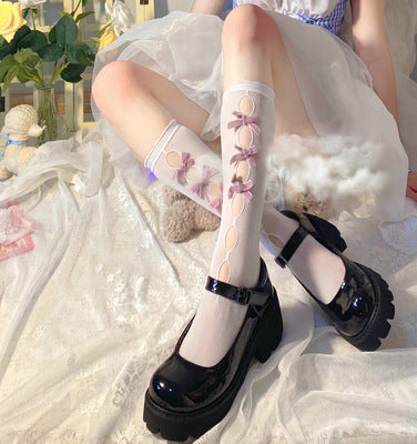 Bow Cutout Black Lace Socks  HA0383