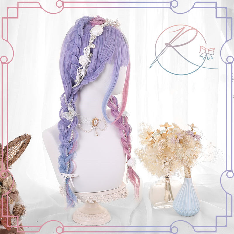 Half blue half purple long curly wig  HA0797