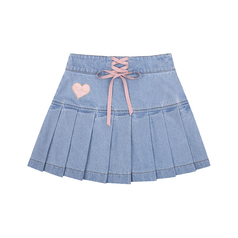Cute denim bow pleated skirt  HA0745
