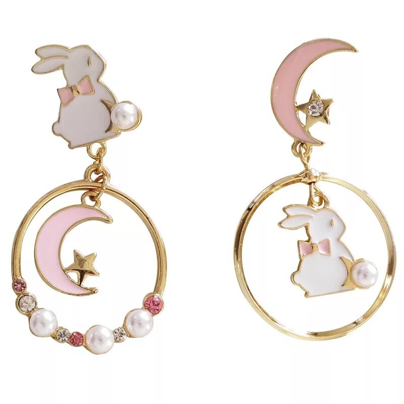 Moon White Rabbit Stud Earrings    HA0495