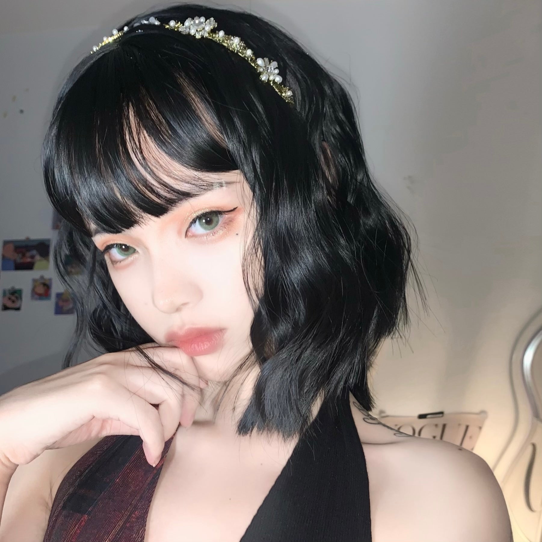 White black short curly hair  HA0056