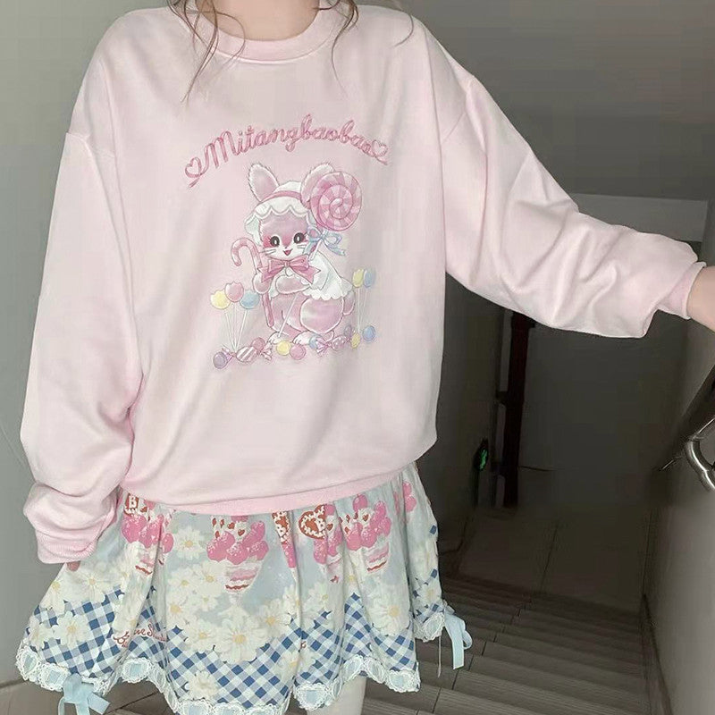 Long sleeve loose printed sweatshirt   HA0418