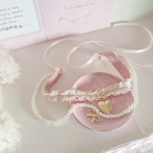 Heart Pendant Pearl Bow Necklace   HA1678