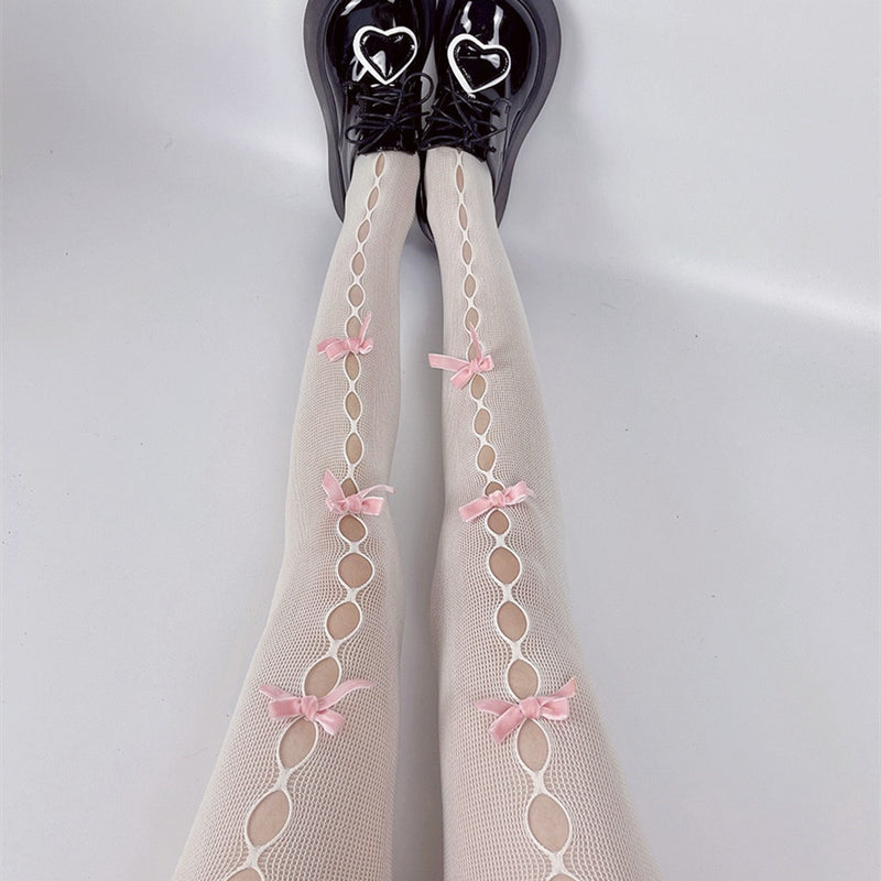 Sweet Girl Hollow Handmade Bow Net Socks  HA0865