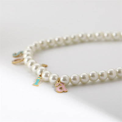 Pearl 26 Letters Pendant Necklace   HA1445
