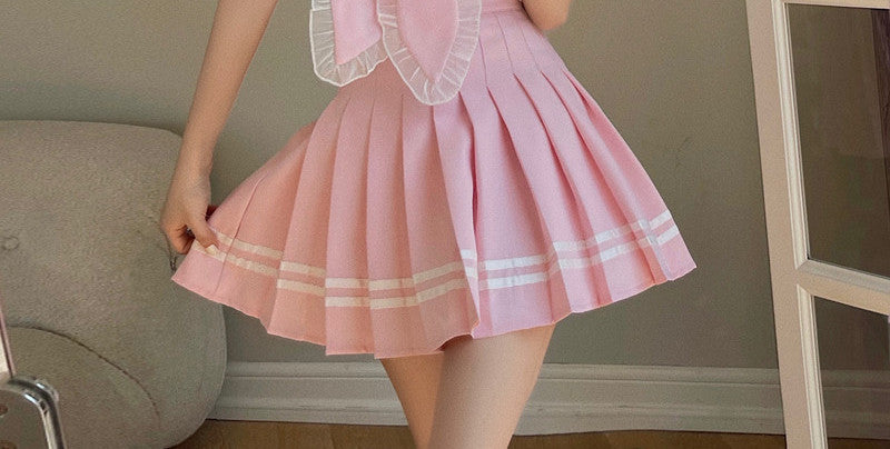 Sweet Shirt Top Pleated Skirt Set  HA0491