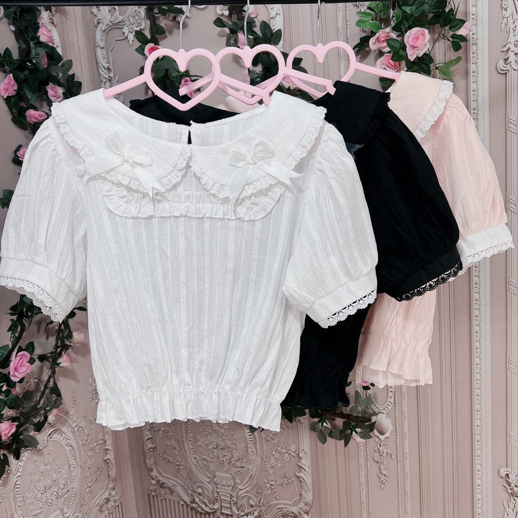 Cotton Doll Collar Bow Short Sleeves   HA0499