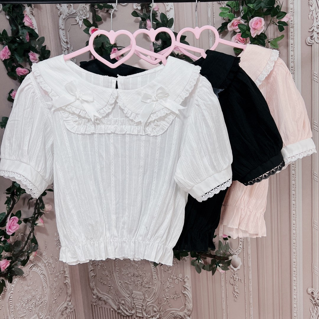 Cotton Doll Collar Bow Short Sleeves   HA0499