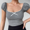 Lace bow short-sleeved T-shirt   HA1295