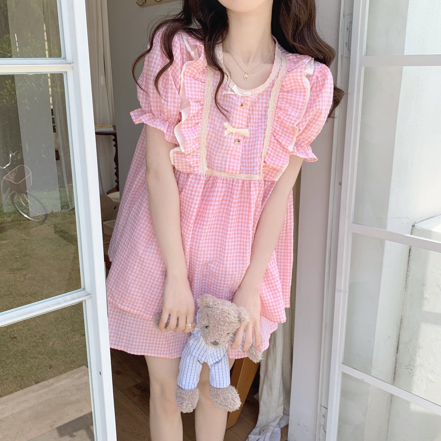 Princess Style Puff Sleeve Short Sleeve Shorts Set    HA0773