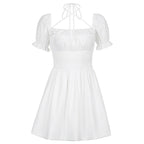 Square neck halterneck white A-line dress  HA0496