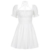 Square neck halterneck white A-line dress  HA0496