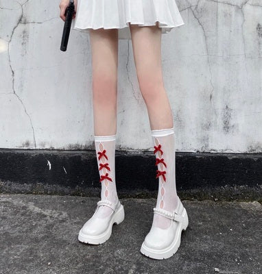 Bow Cutout Black Lace Socks  HA0383